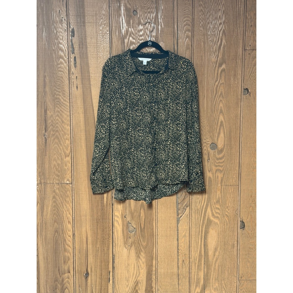 POPSUGAR XL Black & Tan Abstract Leopard Print Button-Up Blouse
